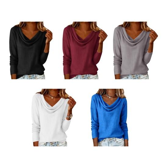 Women Tops Swing Collar Long Sleeve Loose Fit Pullover Tops Pure Color Leisure Blouse Work Party Vacation Office Casual Wear