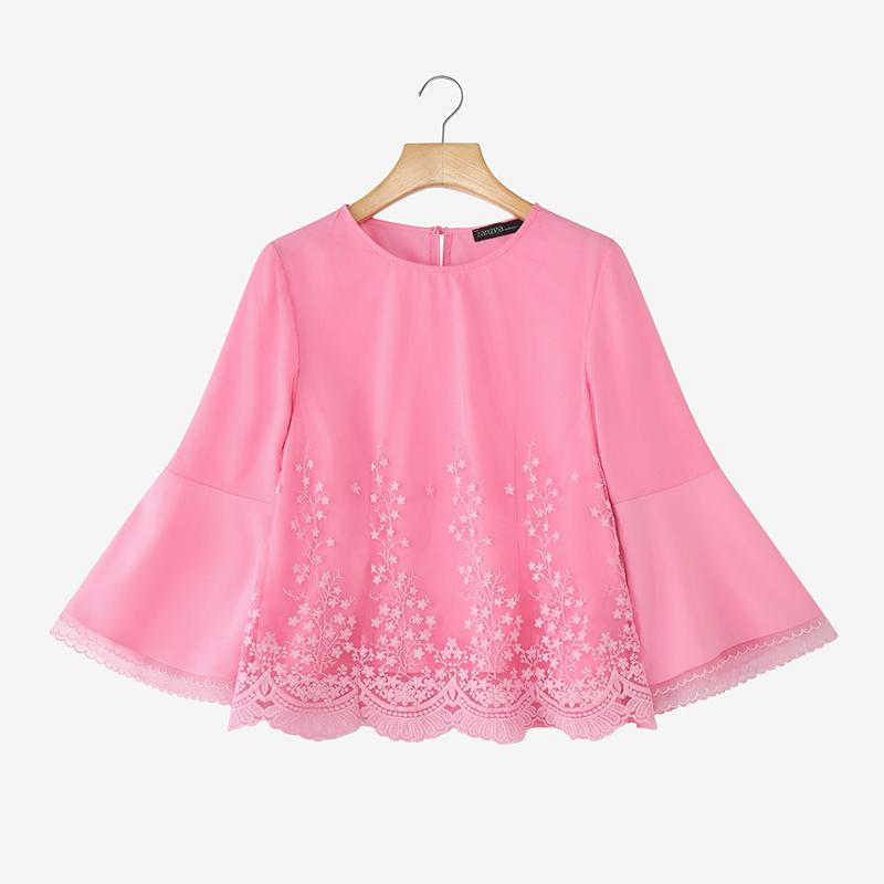 

ZANZEA Women Casual Embroidery Mesh Patchwork Loose 3/4 Sleeve Blouse 3XL розовый