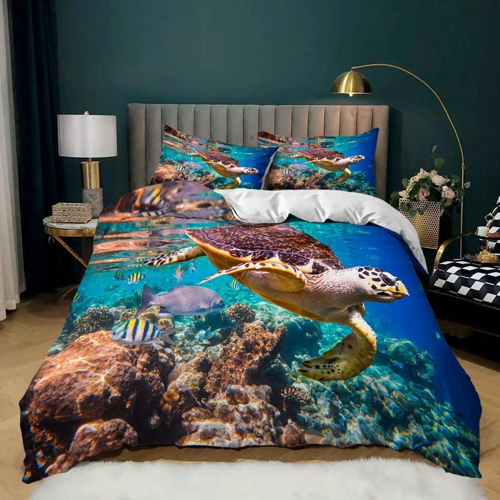 Ocean Beach Palm Tree Duvet Cover Set Sea Wave Polyester Quilt Cover Tropical Leaves Hawaiian Vacation Print For Kid Adult Teen