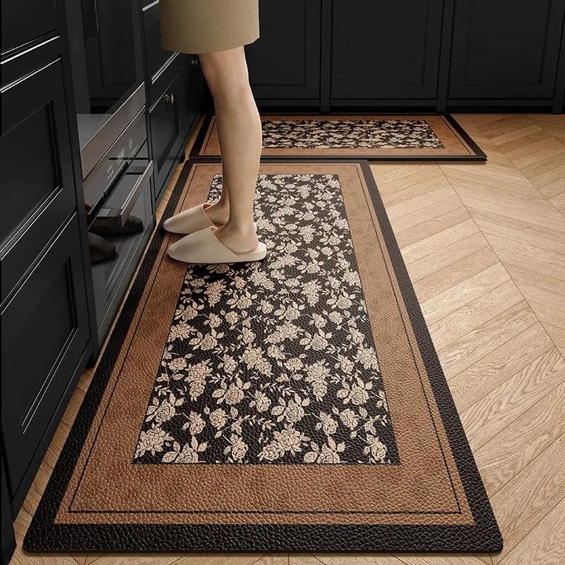 Kitchen Carpet Home Decoration Brown Dirt Resistant Non-Slip Pvc Floor Mat Waterproof Leather Mats Bathroom Balcony Outdoor Rug