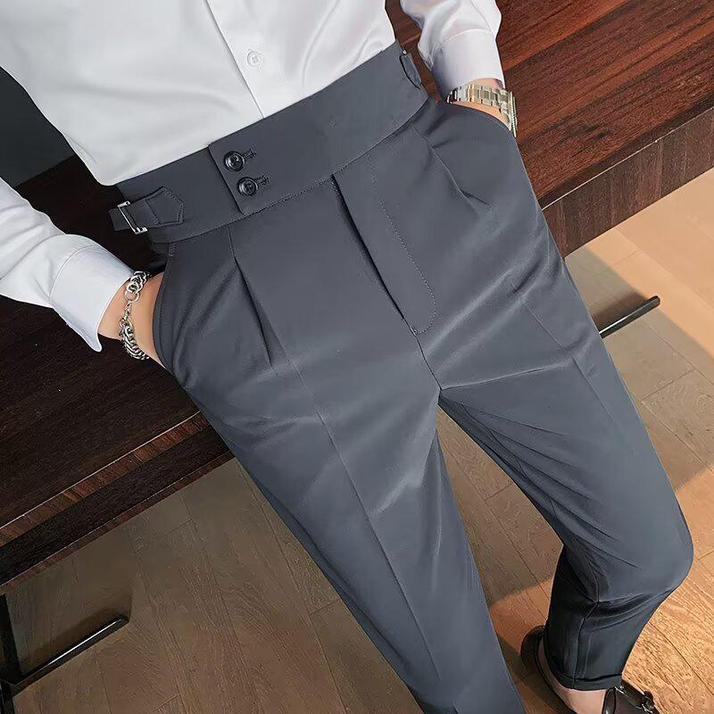 Heren Parijse Gesp Western Broek: Hoge Taille, Rechte Pijp, Omgeslagen Manchetten - Business Casual