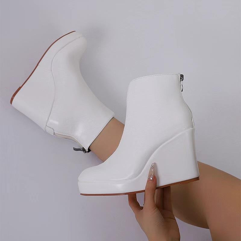 Modă Femei Cizme Moderne Toc Pană Platformă Casual Fermoar Slip-on Cizme Scurte Vârf Ascuțit Piele Botines Botas Para Mujer