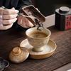 Ancient Pottery Twisted Lotus Cover Bowl Teacup Single Household Ceramic Retro Two Or Three Tea Bowl High-End Light Luxury Chinese Style