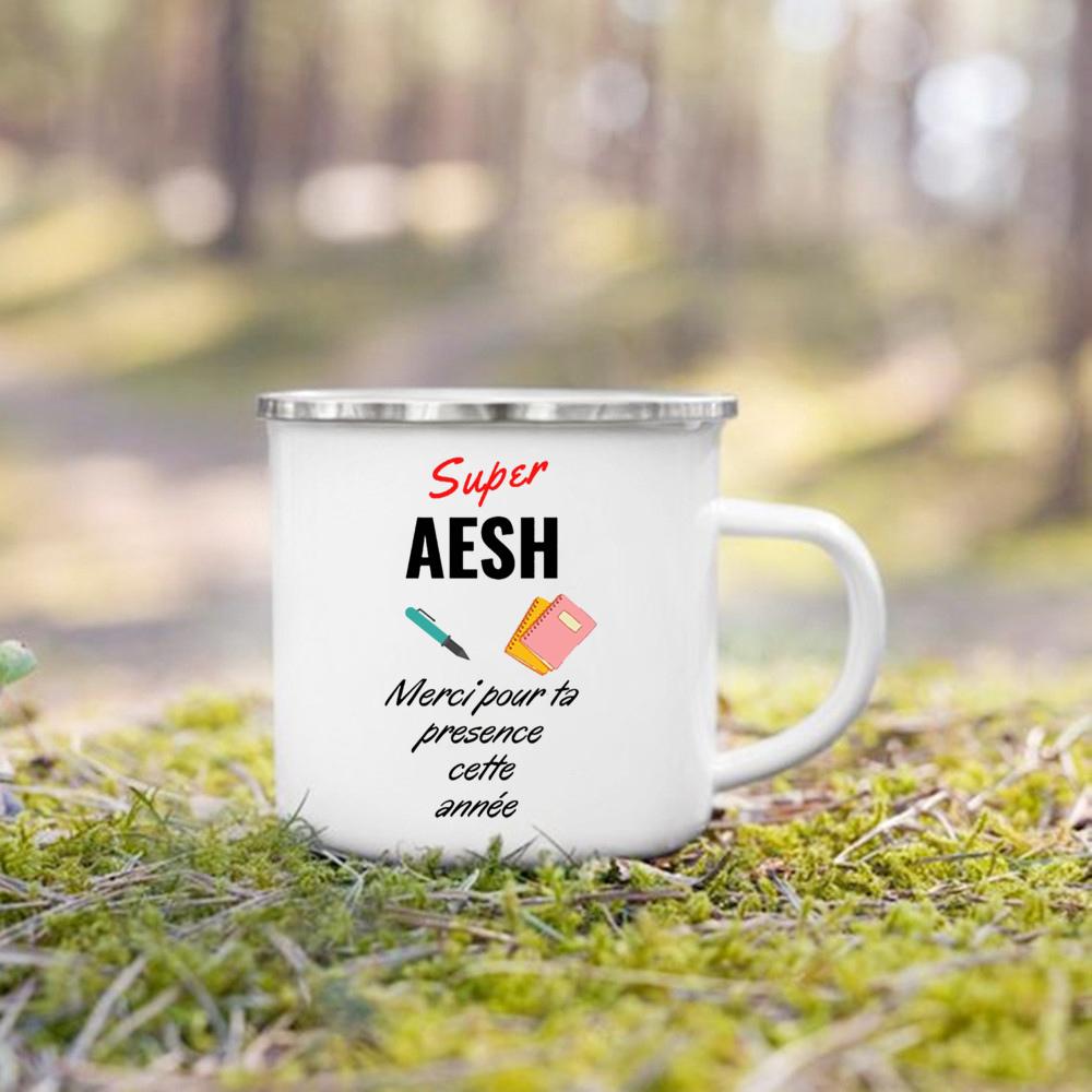 Merci Aesh Print Mugs Creative Coffee Cups Drinks Water Enamel Cup School Handle Drinkware Best Graduation Thanks Gifts for Aesh