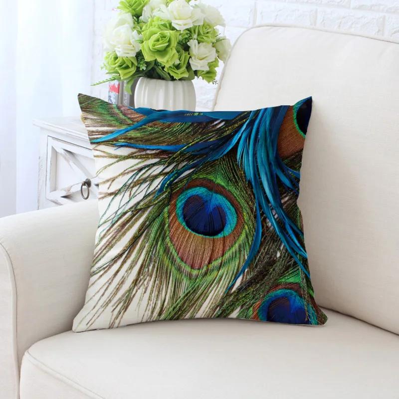 Bunte Pfauenfedern Kissenbezug Polyester Kissenbezug Dekorativ für Sofa/Auto Heimdekoration 45X45CM Dekokissenbezug