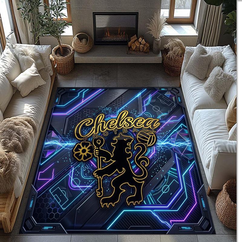 Chelsea FC bedruckter Flanell-Teppich rutschfest weicher Polyester-Bodenbelag Indoor Dekorationsmatte für Schlafzimmer Wohnzimmer Sofa Spielzimmer Heimdekoration