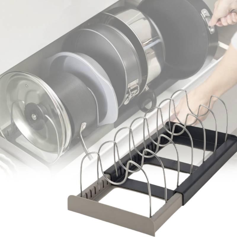 Expandable Adjustable Pan Rack Organizer Modern Simple Design For Kitchen Drawers