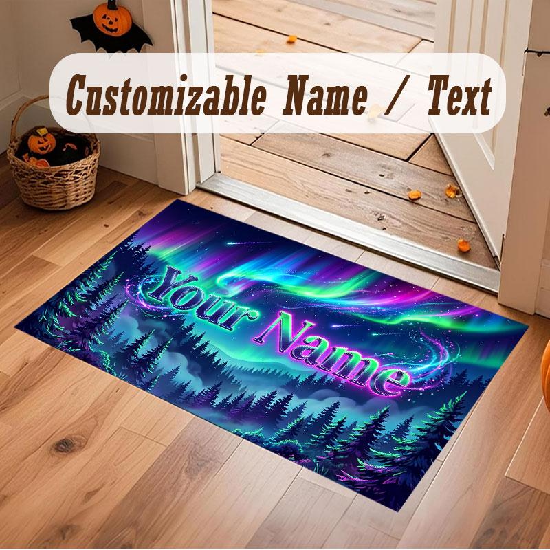 Mushroom Forest Theme Crystal Velvet Floor Rug Personalized Custom Name Text Warm Carpet Home Decoration