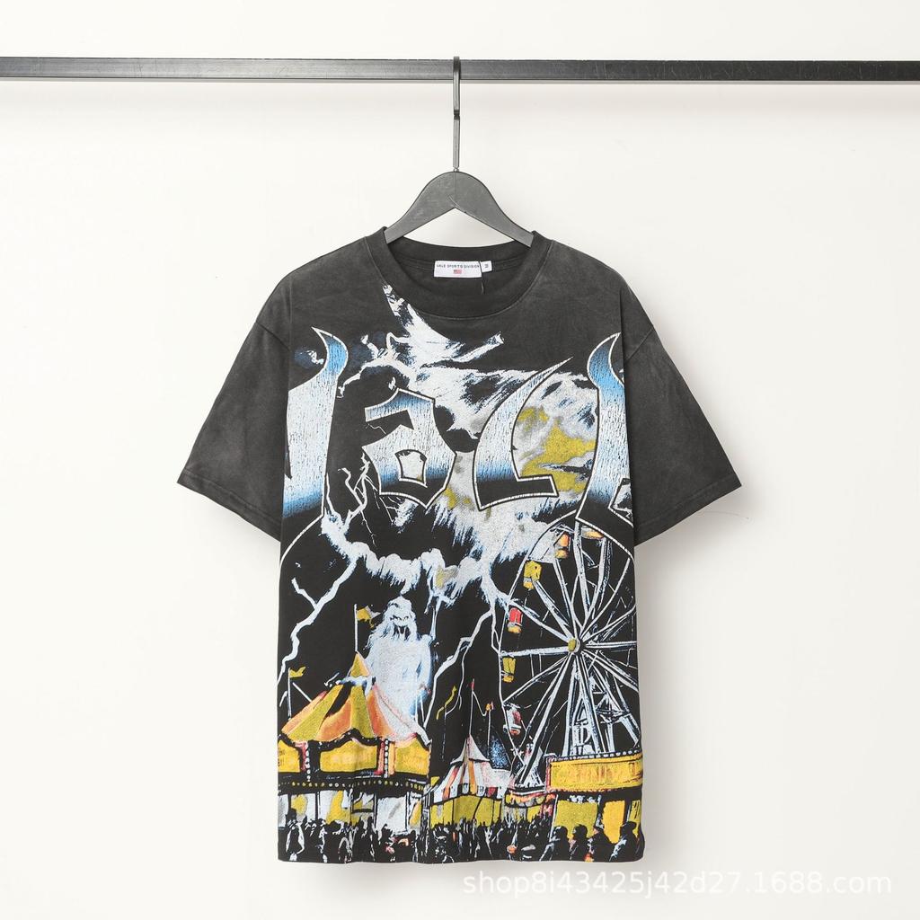 2025 Amerikanische trendige Marke Vall gewaschen alt bedrucktes kurzärmeliges Hip-Hop lockeres Streetwear-T-Shirt für Männer und Frauen