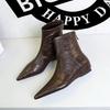Design boots brown fashion pointed thin simple short boots increase the height of small European and American retro leather boots