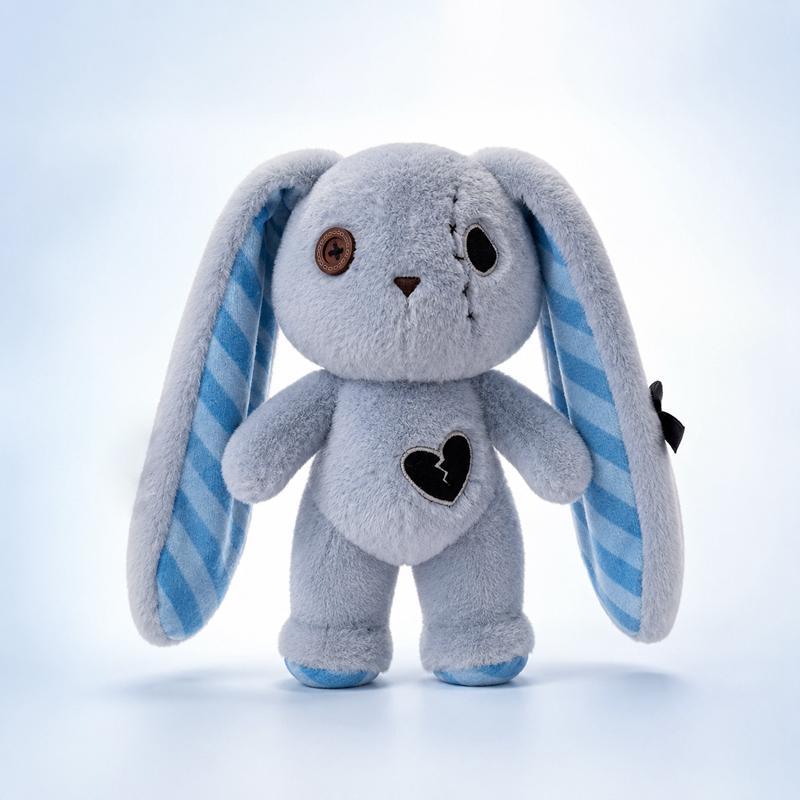 Peluche Lapin Effrayant d'Halloween Série Horreur Drôle Poupée Lapin en Peluche avec Patchs & Yeux Boutons Peluche Mignonne et Sinistre 20cm-22cm