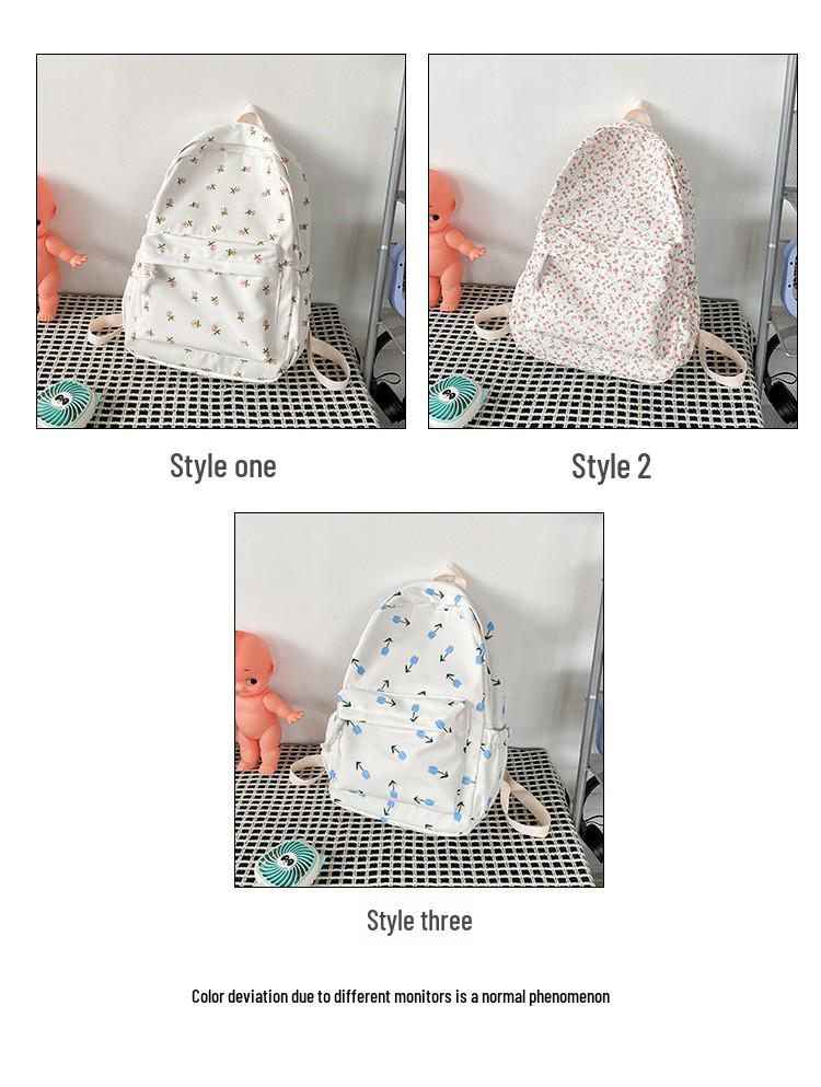 Rucksack im japanischen Stil mit Blumenmuster für Damen - Harajuku-Print, doppelte Schultergurte, koreanische Version, geeignet für Mittelschülerinnen