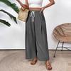Women's Fashion Solid Color Drawstring High Waist Elastic Waist Pocket Wide Leg Casual Pants