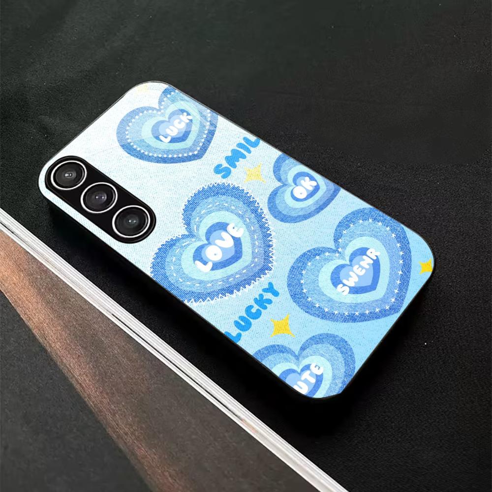 Blaues Herz Schutzhülle Exquisit High-End Handyhülle Glas TPU Handyhülle für Samsung Galaxy S26 S25 S24 S23 S22 S21 FE, Ultra, Plus