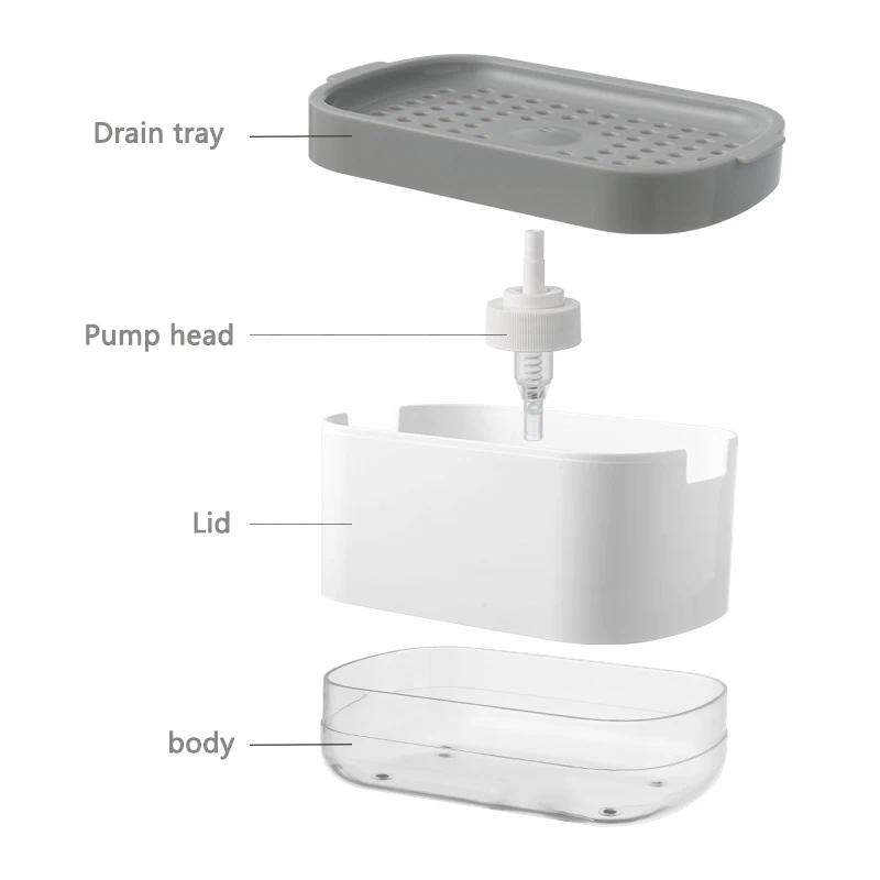 Soap Dispenser With Sponge Holder Cleaning Liquid Pump Dispenser Manual Press Soap Dispensing Bottle For Kitchen Dish Soap Box