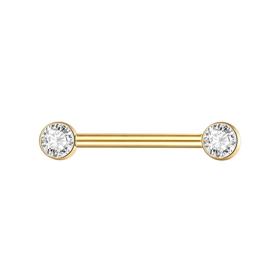 1 Peça Barra de Titânio para Mamilo com Argola Cristal CZ Banhada a Ouro com Escudo Pendurado Barra para Mulheres Piercing de Mamilo com Rosca Interna