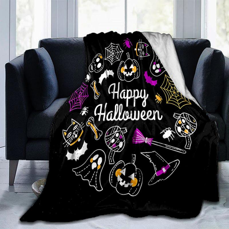 1 szt. Dekoracyjny koc z motywem Happy Halloween i postaciami z kreskówek do pokoju