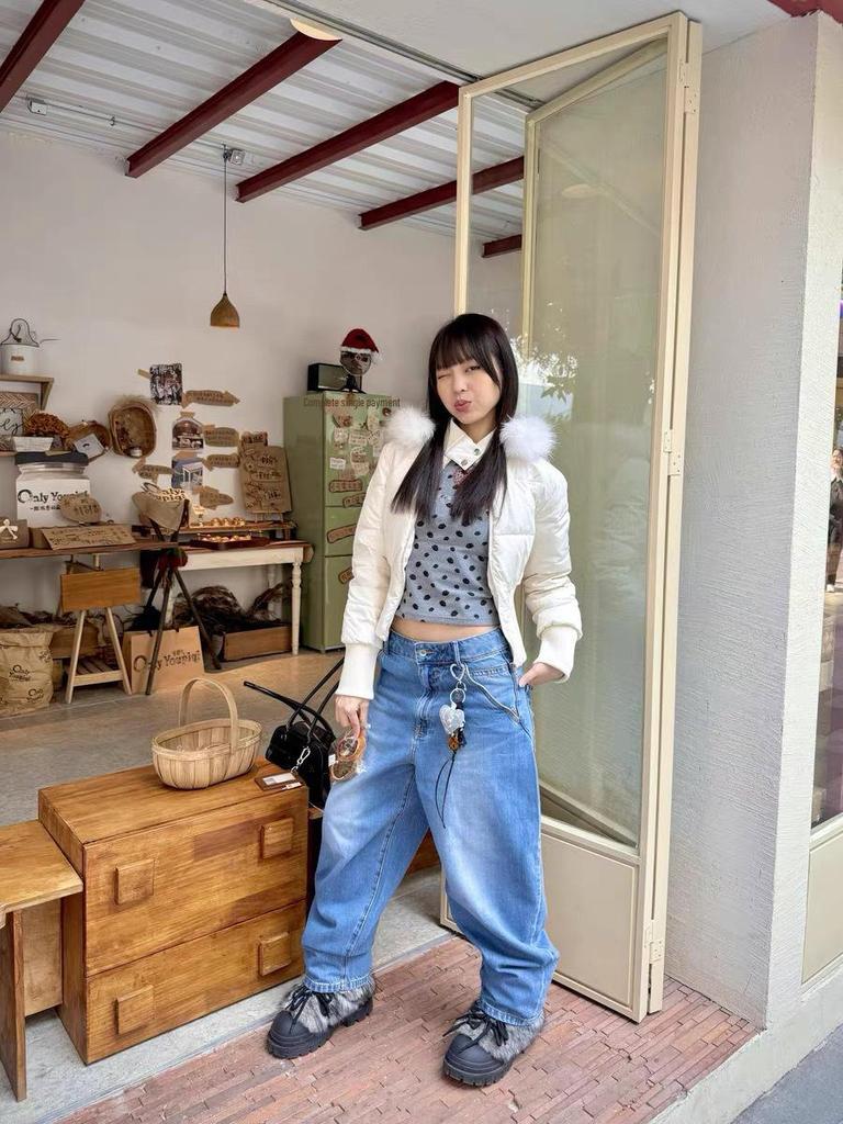 A3 Blugi Retro Denim Largi cu Picior Lat: Culoare Originală, Neutru, Talie Medie-Înaltă, Croială cu Biberon pentru Femei