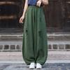Johnature Women Vintage Bloomers Pants Elastic Waist Autumn Trousers Solid Color Loose Hole Long Pants