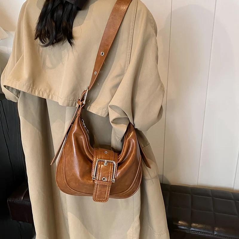 2024 Winter Belt Design Y2K Retro Small PU Leather Crossbody Bag Women Fashion Handbags New Trend Luxury Shoulder Bag