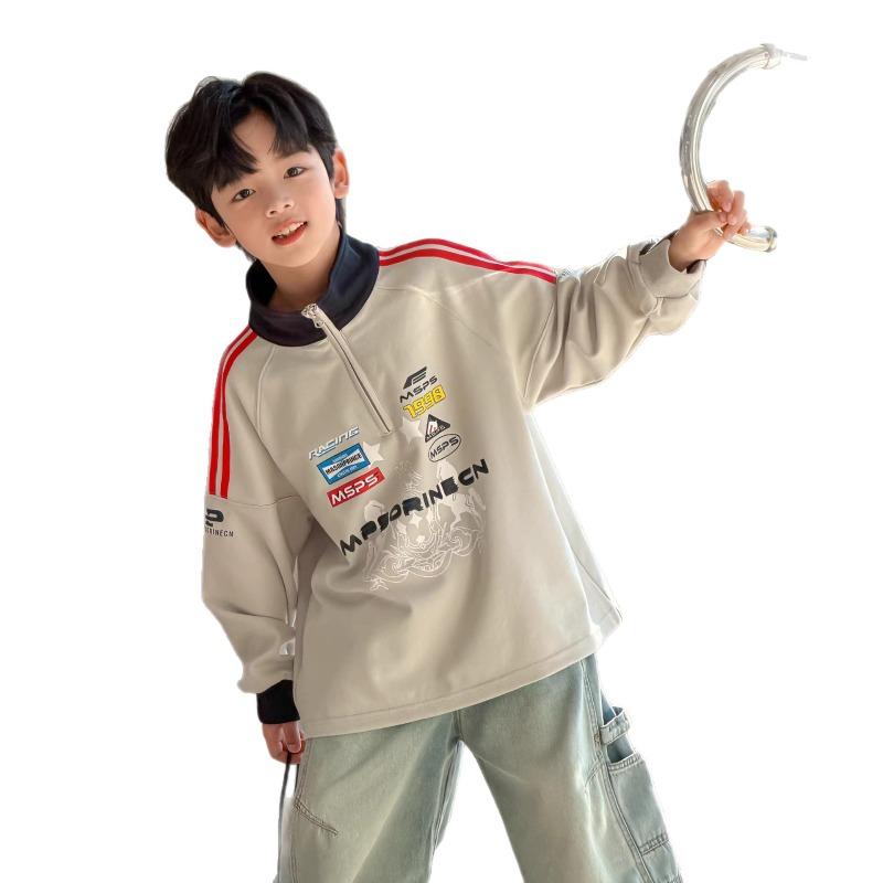 Boys Stand Collar Long Sleeve Sweatshirt Casual Big Kids Pullover Top