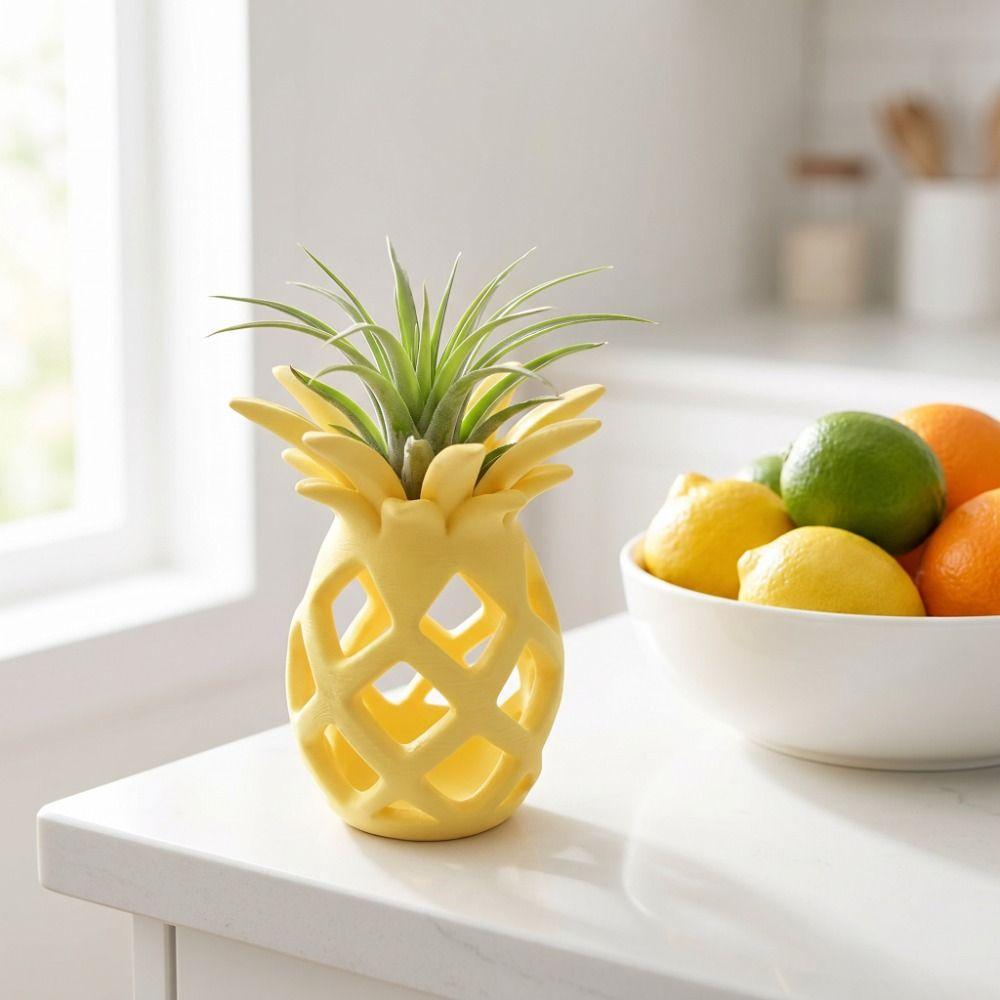 3D Printed Pineapple Sculpture Geometric Design Desktop Ornaments Hollow Flower Pot Fruit Shape Pineapple Flowerpot Living Room