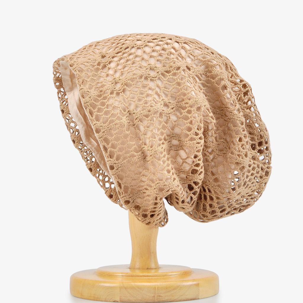 Spring Summer Lace Jacquard Elastic Double-Layer Mesh Breathable Thin Versatile Stylish Solid Color Adjustable Beanie Hat