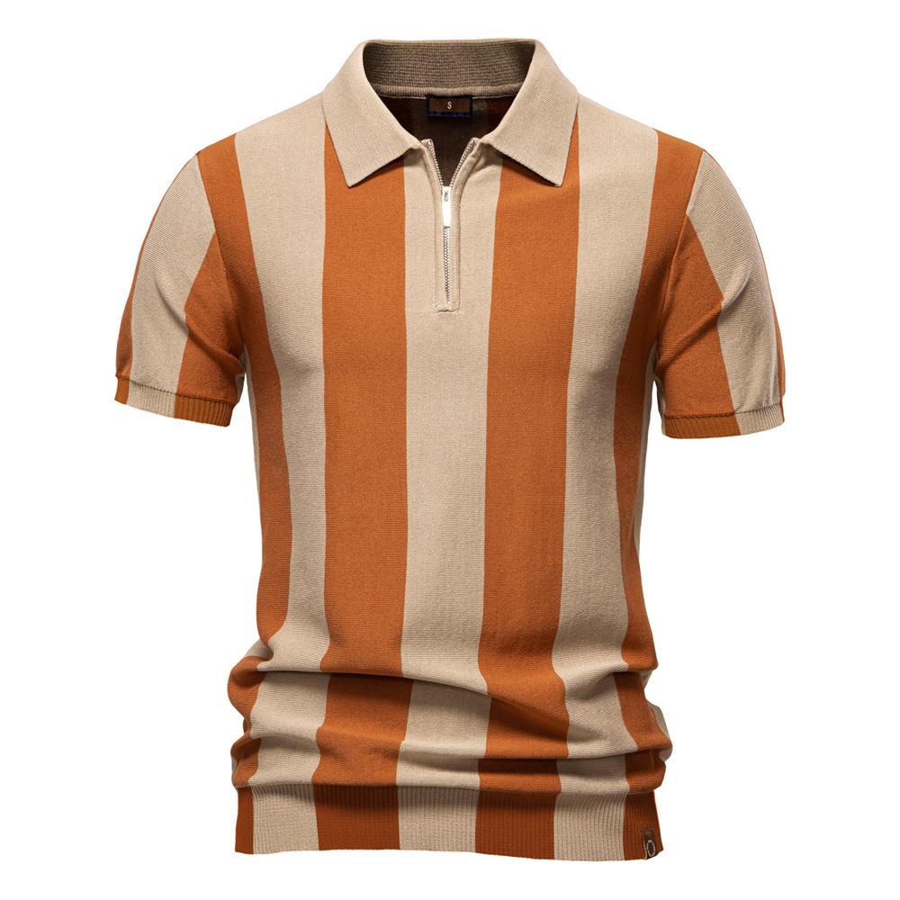 STORN New Summer Men's Breathable Striped Contrast Panel Polo Shirt Casual Short Sleeve Knit Shirt with Comfort Fit