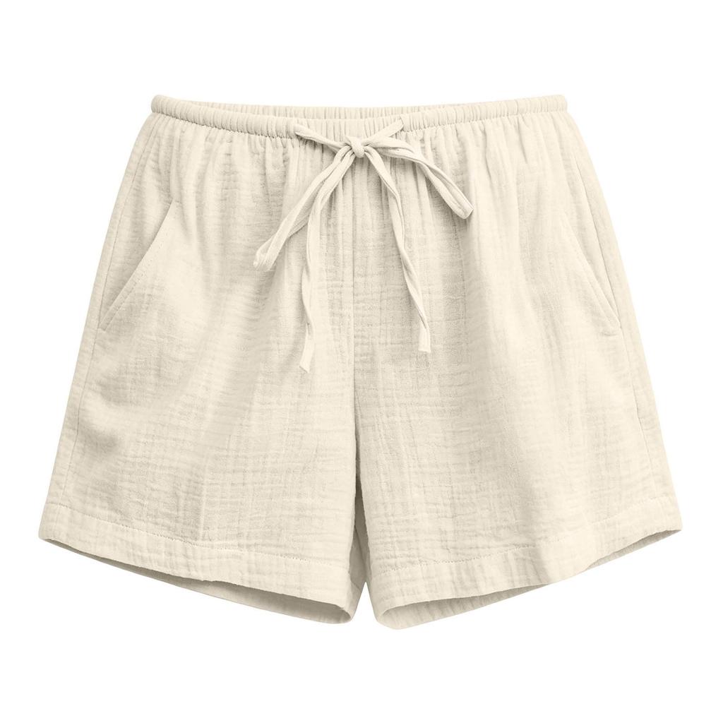 Women's Casual Drawstring Waist Shorts with Pockets Lightweight Cotton Linen Blend Relaxed Fit Summer Beachwear Bottoms