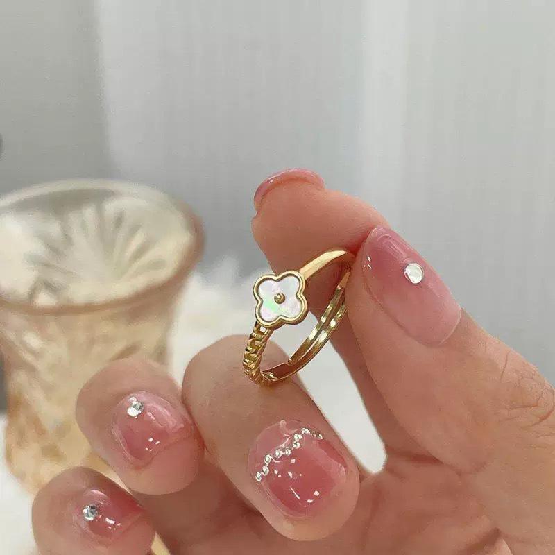 

Korean-Style Cute Four-Leaf Clover 925 Silver Adjustable Ring for Women Adjustable золотой