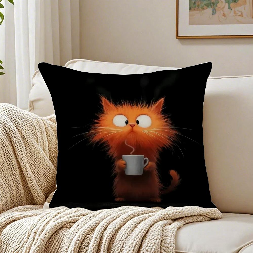 Simple Cartoon Furry Cat Pattern Cushion Cover Pillowcase Antidustmite living Room Sofa Decor Cushion Room