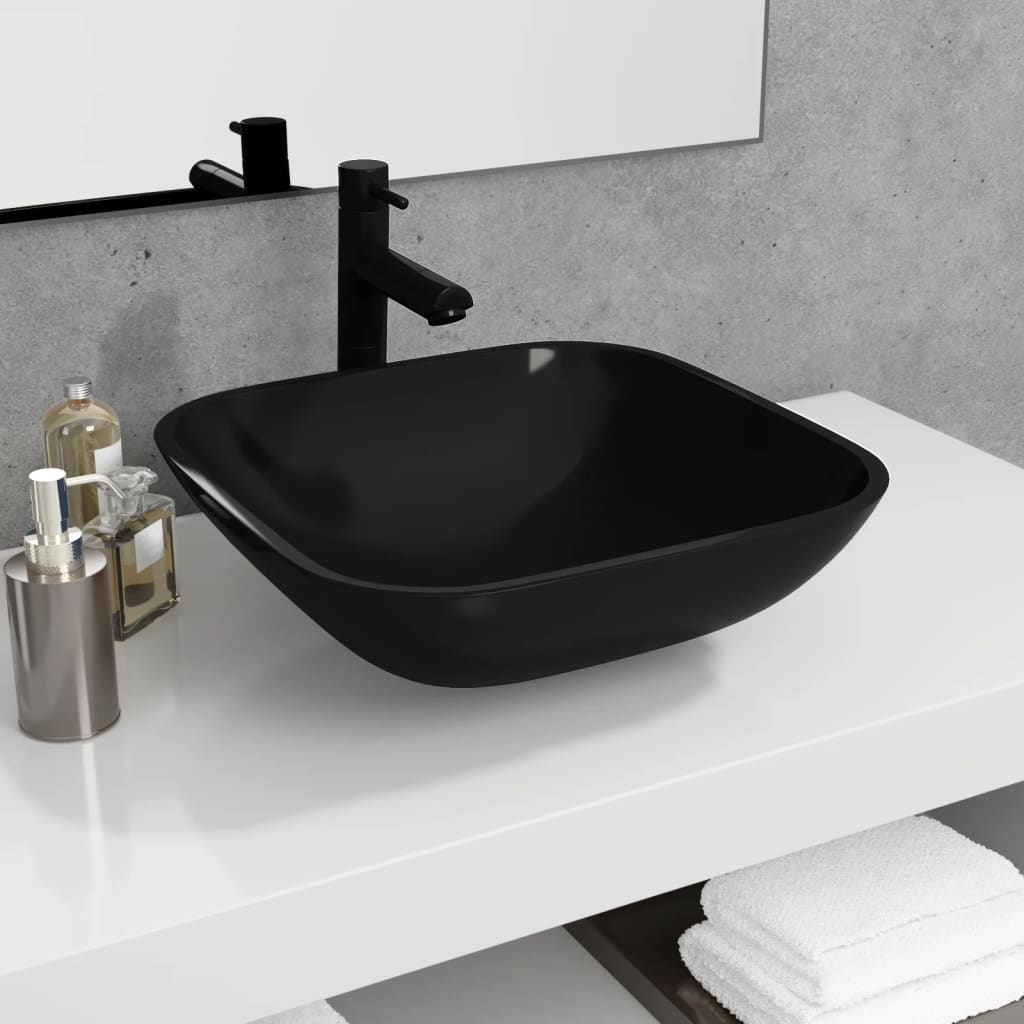 Glass Wash Basin 42 X 42 X 14 Cm Black