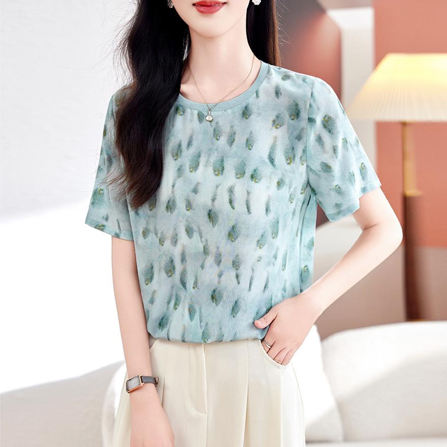 Medium Silk Top Women's Summer New Loose Large Size Belly Covering Meat Mulberry Silk T-shirt