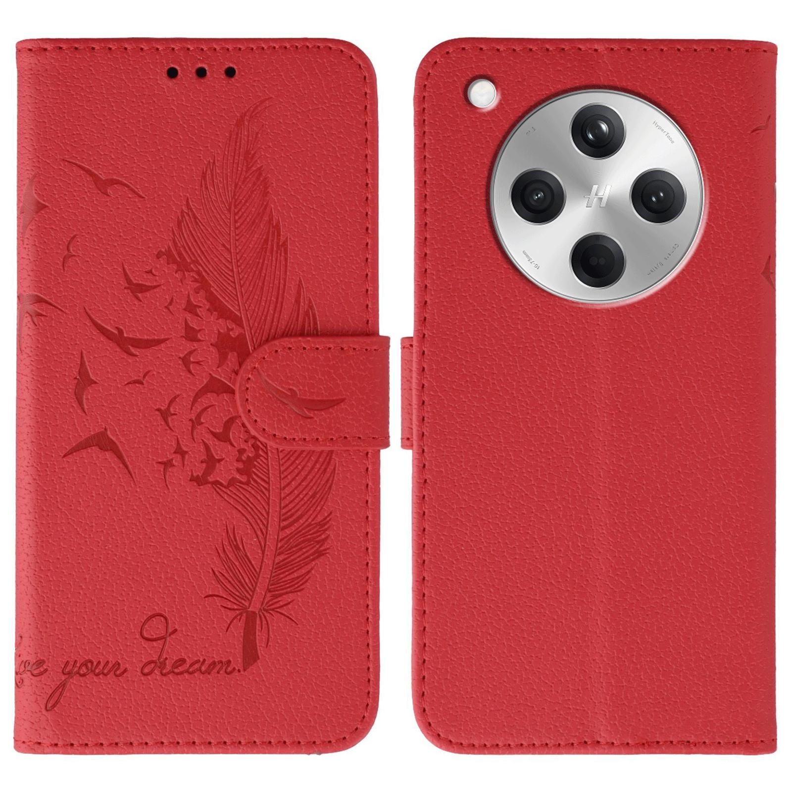 

For Oppo Find X8 5G Case Feather Imprint PU Leather Wallet Phone Cover Red