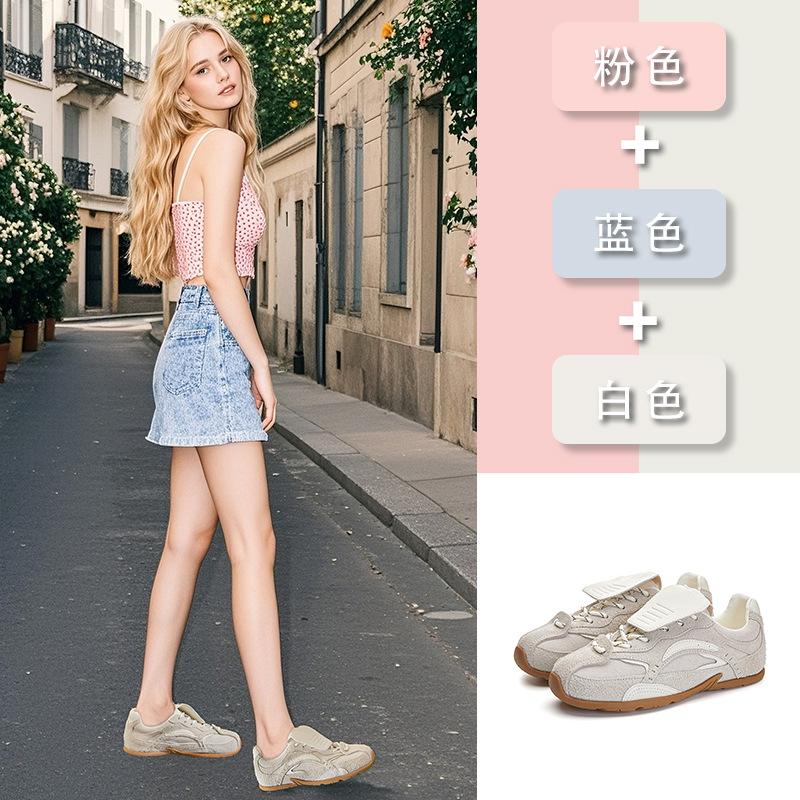 Genuine leather German training shoes for women's 2025 spring new retro platform Forrest Gump shoes for women's color matching flip casual little whit