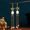 Aieryuan Gold-Plated Fan-Shaped Earrings with Imitation Jade Tassels - Retro Design