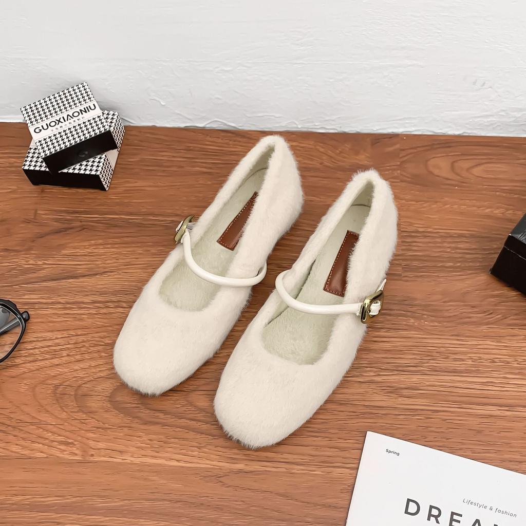 Grape Mother Winter New Fluffy Shoes Women Wear High-end Thick Velvet Warm Shoes Women with Korean Cotton Shoes