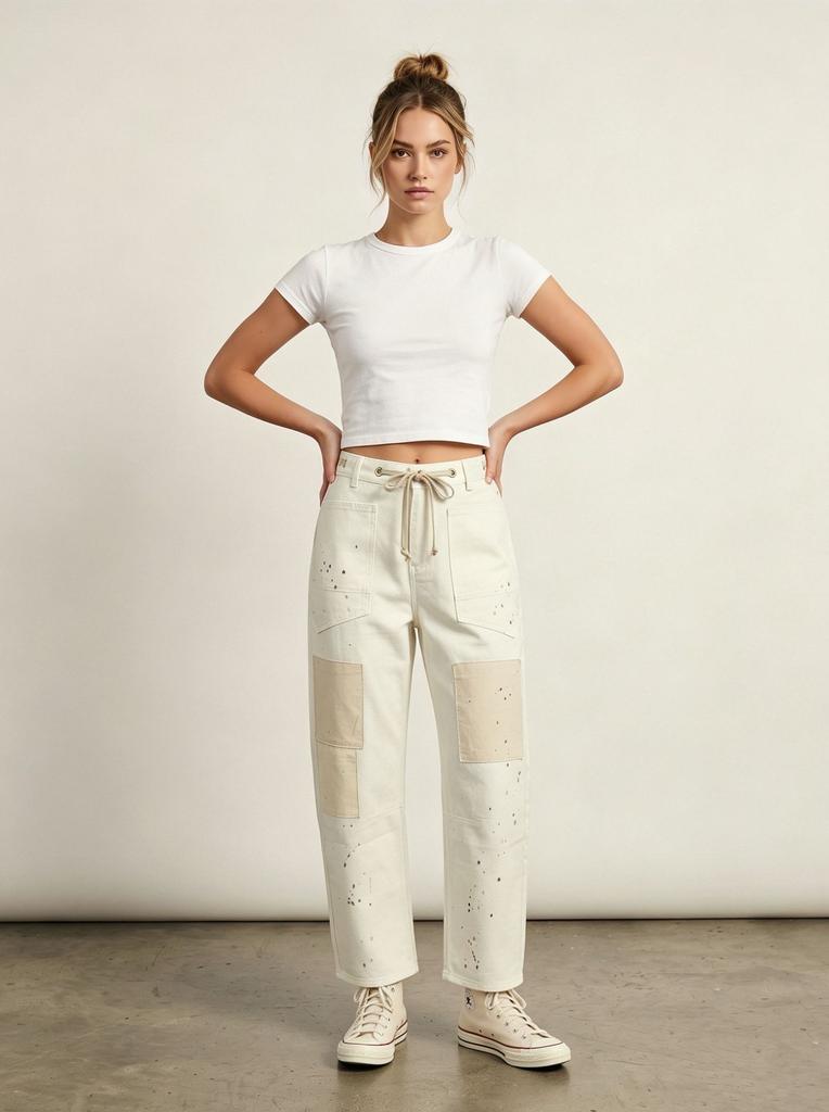 European and American eight-color optional splicing patch splashing ink design fashionable personalized women's jeans