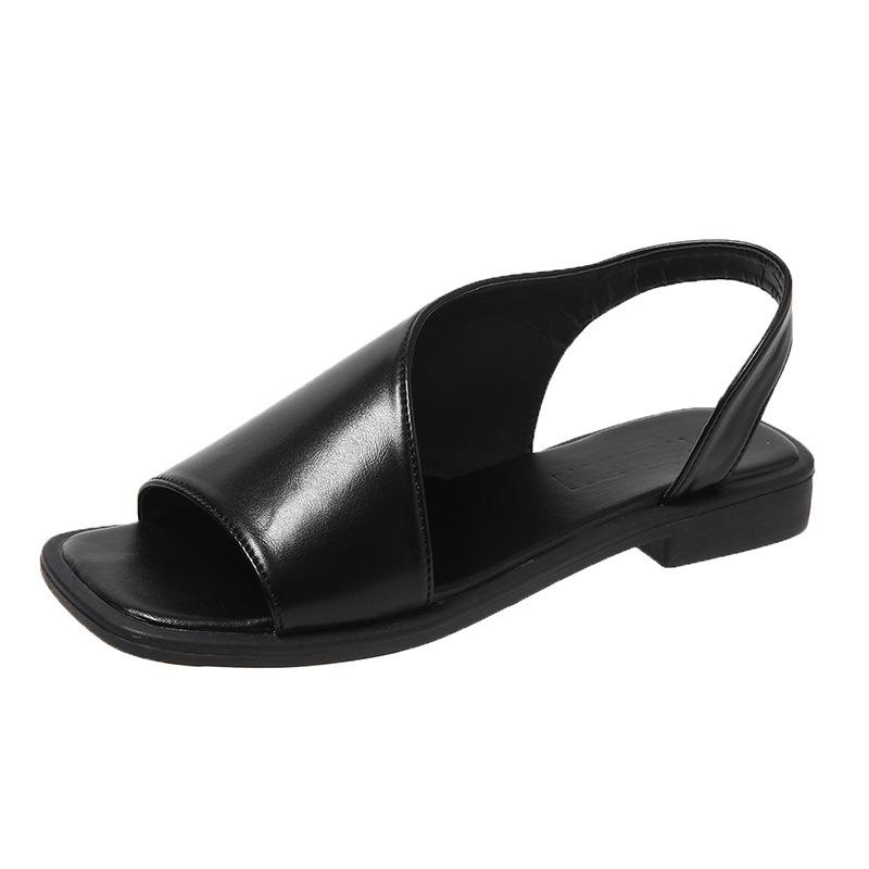 Sandalen mit Leopardenmuster für Damen, Sommer Neu Übergröße Fischmaul Quadratische Zehe Hinten Leer Modische Dicke und Niedrige Absätze Sandalen Trendig