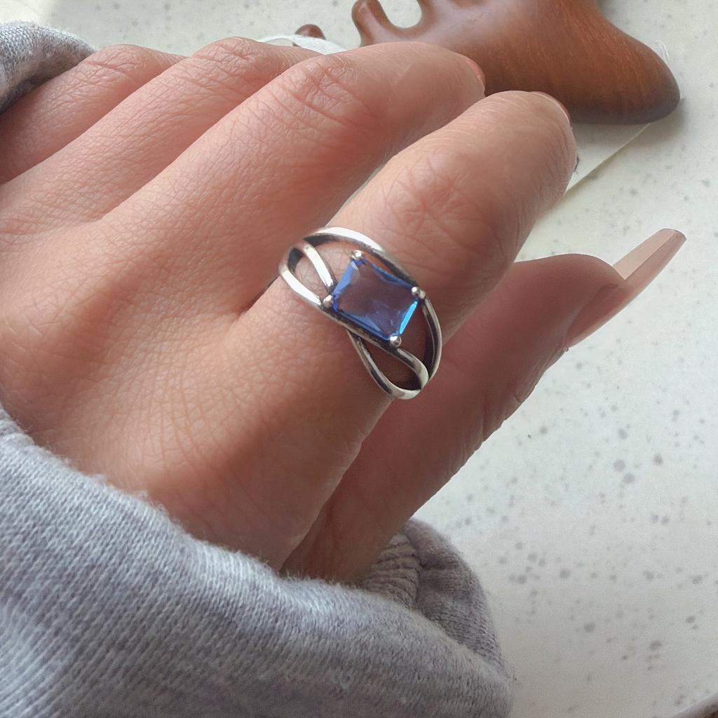 925 Sterling Silver Rings for Women Couple Minimalist Handmade Simple BLue Zircon Ring Fine Jewelry Gift Prevent Allergy