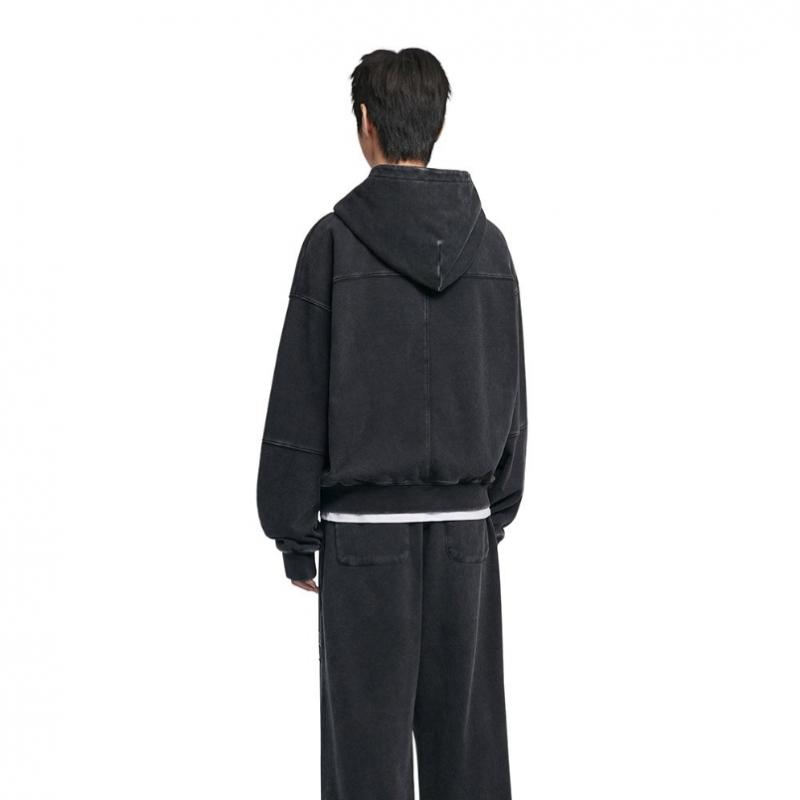 Nomanual Hooded Zip Up   Washed Black C.a Vintage