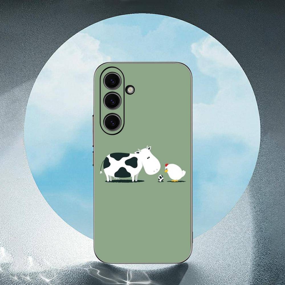 Cute Cartoon Black And White Cow For Samsung Galaxy S25 S24 S23 Ultra S22 S21 Plus S20 Black Soft Silicone Protective Case