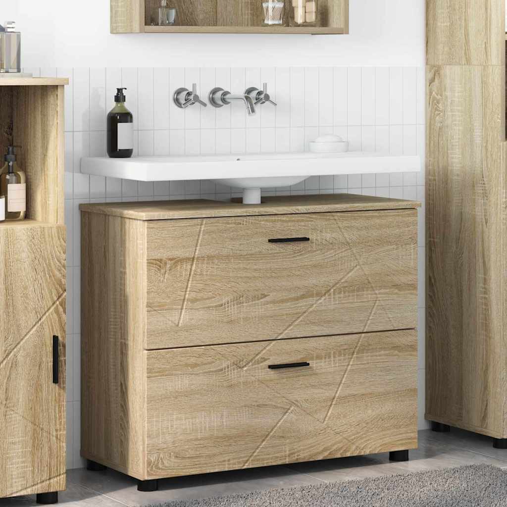 Bathroom Cabinet with Drawers Sonoma Oak Finish 76.5 x 35 x 64 cm