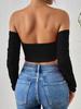 Solid Off-shoulder T Shirt Basic Long Sleeve Drawstring Crop Top Women T-shirt Casual Tank Top Slim Female Crop Top Fashion Tee Shirt Y2k Streetwear