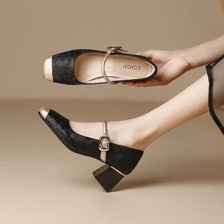 Guofeng New Chinese Single Shoes Women's 2025 Autumn New Soft-soled Thick Heel Square Head Word with Versatile Mary Jane Single Shoes
