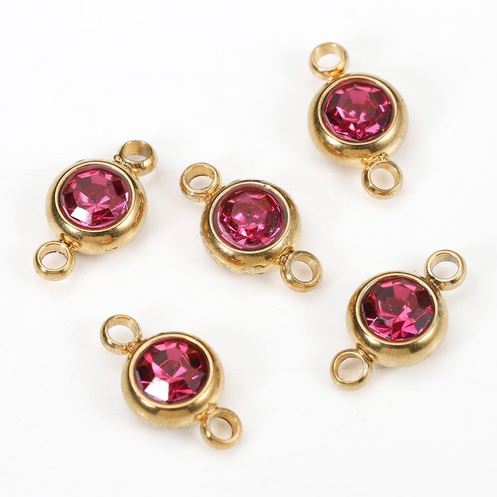 10pcs 6mm Stainless Steel Crystal Rhinestone Beads Gold Color Birthstones Charms Pendants for Bracelet Jewelry Making Crafts DIY