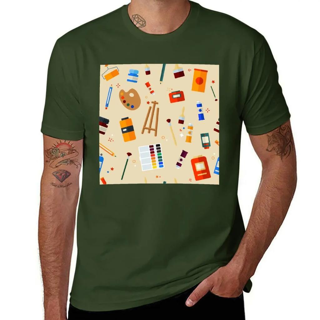 Tools and Materials for Creativity and Painting Seamless Pattern TShirt Cotton Graphic Tees Anime T Shirts for Men Cotton