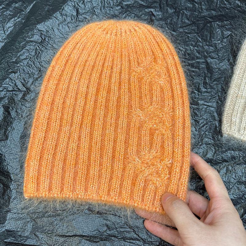 Mohair wool fleece knitted hat women's new autumn and winter fashion show face small versatile big head circumference cold hat