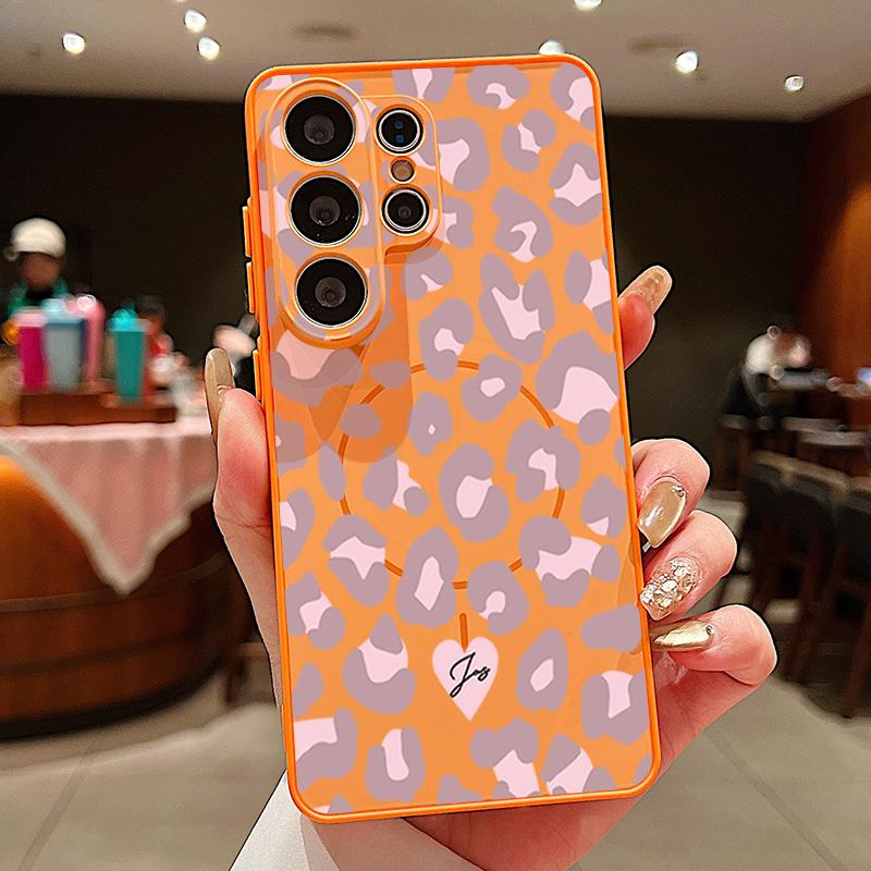 Magnetic For Magsafe Case For Samsung Galaxy S26 Ultra S25 Edge S24 Plus S23 FE S22 A54 A55 A56 5G Pink Leopard Print Matte Cover