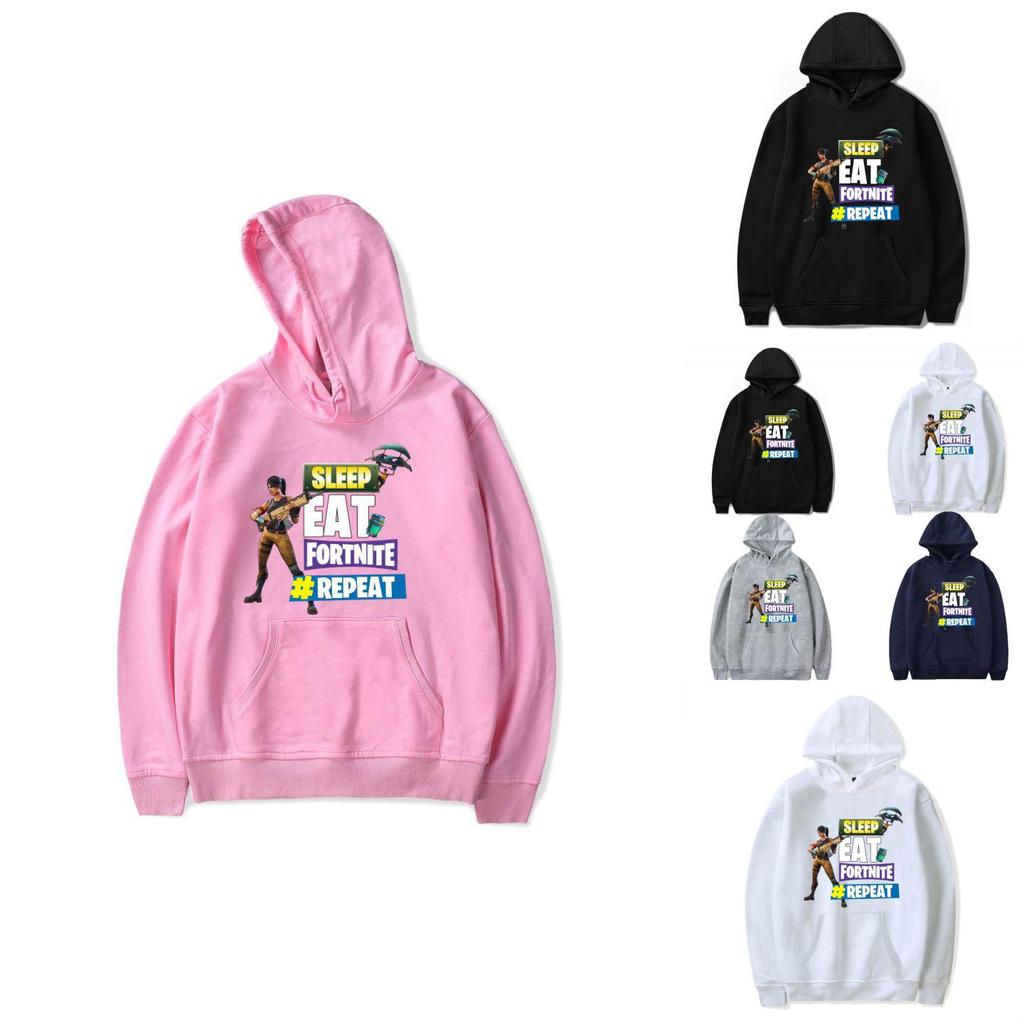 Game Printed Fortnite Sleep Eat Fortnite Repeat Casual Long Sleeve Cotton Hoodie